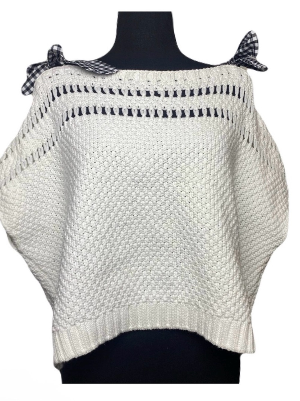 Anthropologie‎ Maeve Gingham Ribbon-Sleeve Sweater Relaxed Women's XS